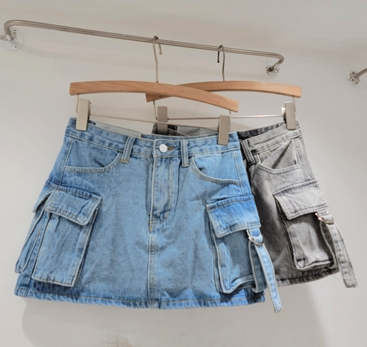 JAMY - Solid Color A-Line Denim Skirt