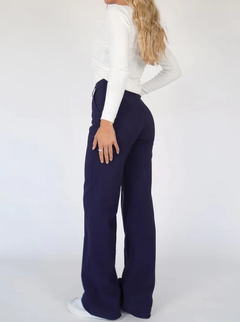High-Waisted Flared Stretch Trousers for Women with Seam Detail