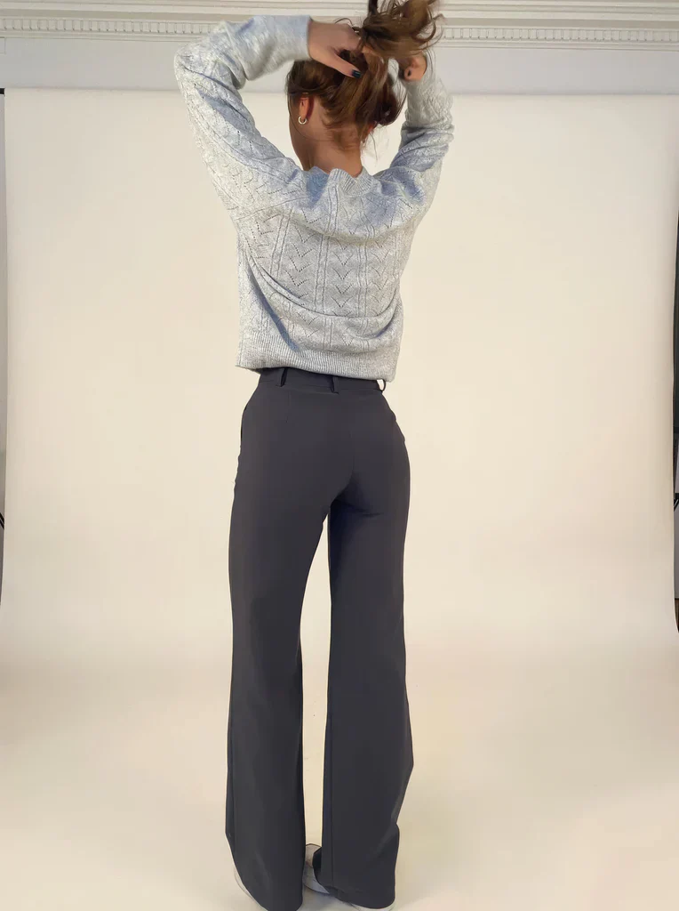 High-Waisted Flared Stretch Trousers for Women with Seam Detail