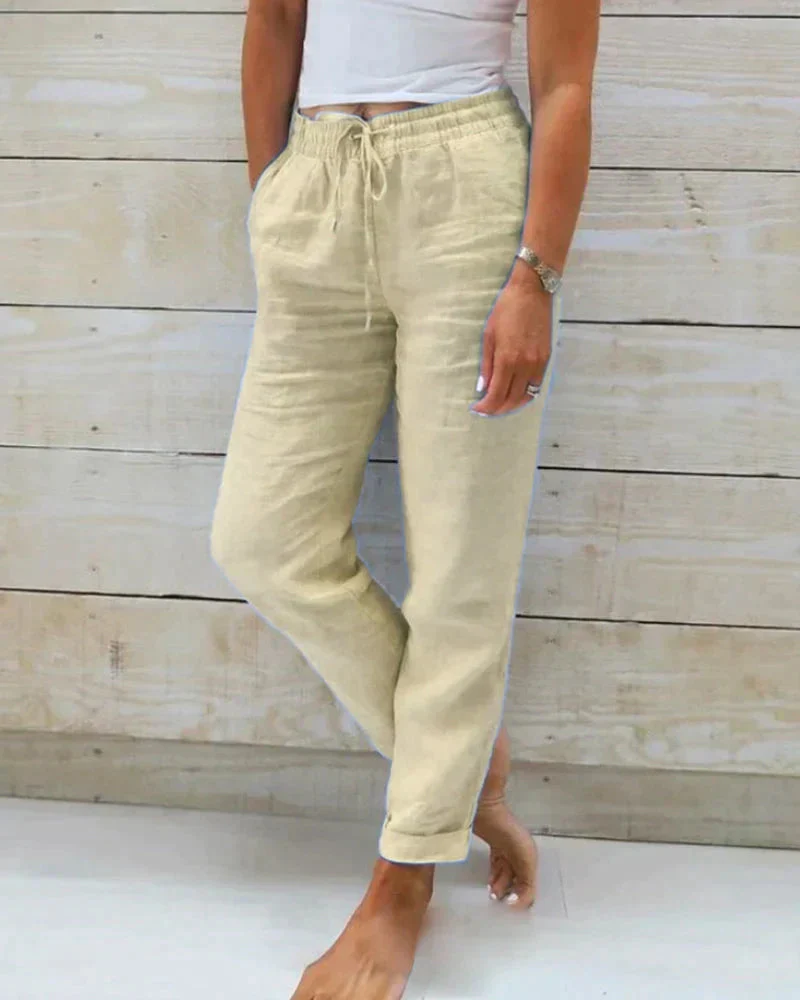 Women's Lightweight Linen Summer Pants with Elastic Waist and Drawstring