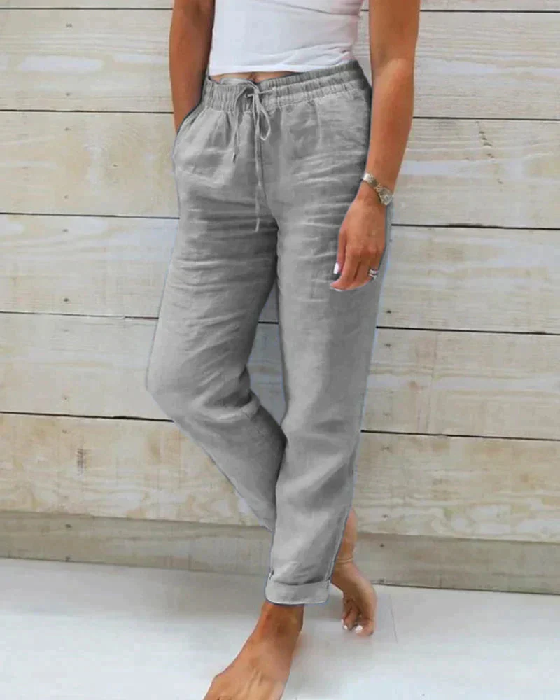 Women's Lightweight Linen Summer Pants with Elastic Waist and Drawstring
