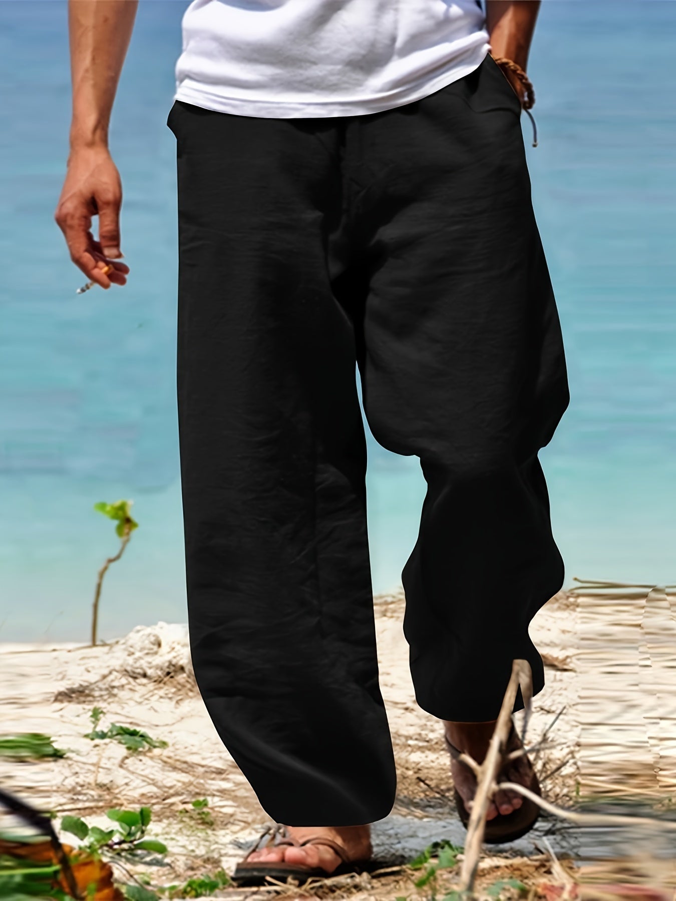 Daan | Solid Color Casual Cotton-Linen Trousers