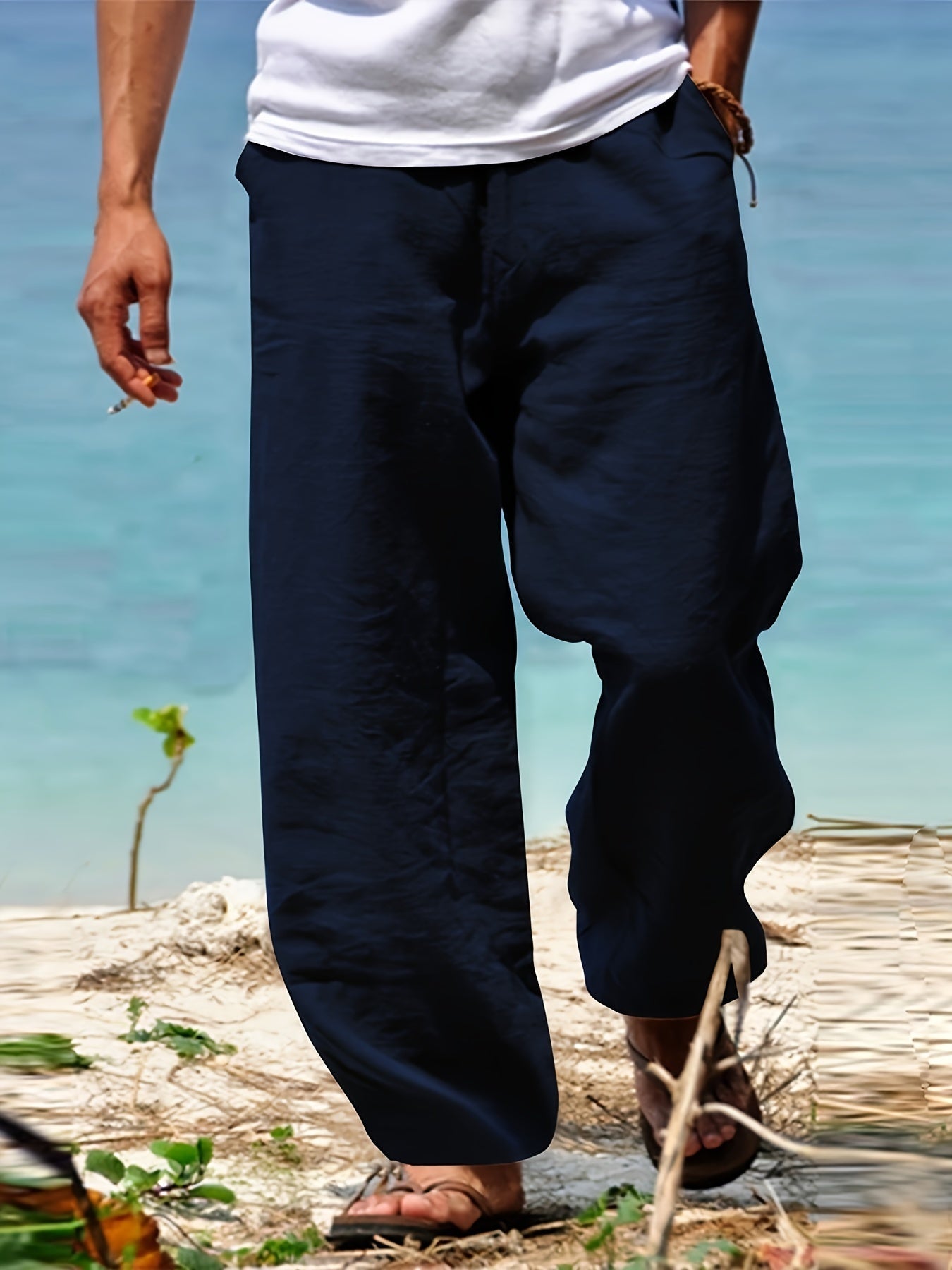 Daan | Solid Color Casual Cotton-Linen Trousers