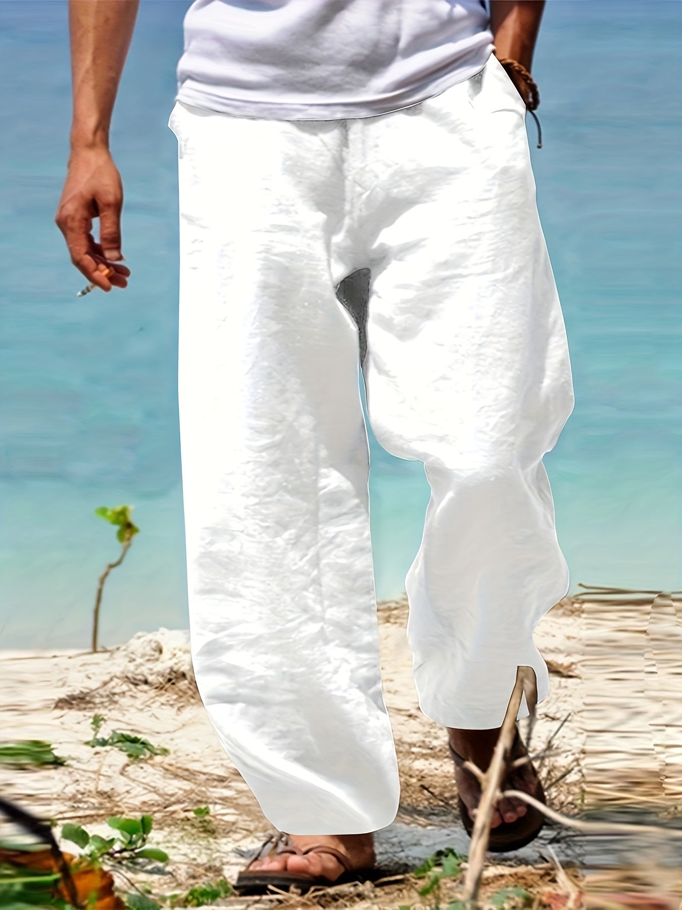 Daan | Solid Color Casual Cotton-Linen Trousers