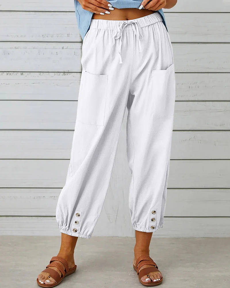 Casual Lightweight Trousers with Elastic Cuffs and Pockets