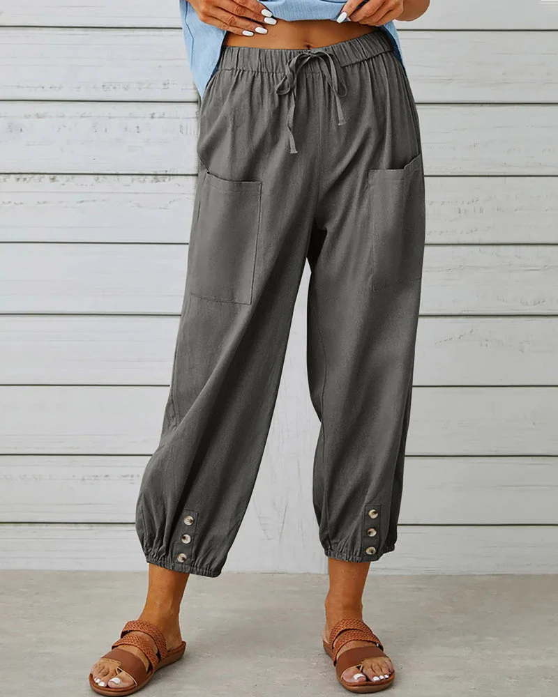 Casual Lightweight Trousers with Elastic Cuffs and Pockets