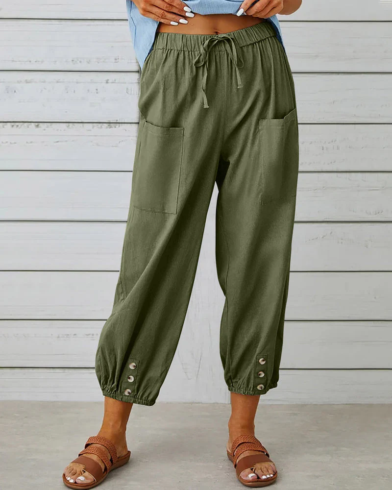 Casual Lightweight Trousers with Elastic Cuffs and Pockets