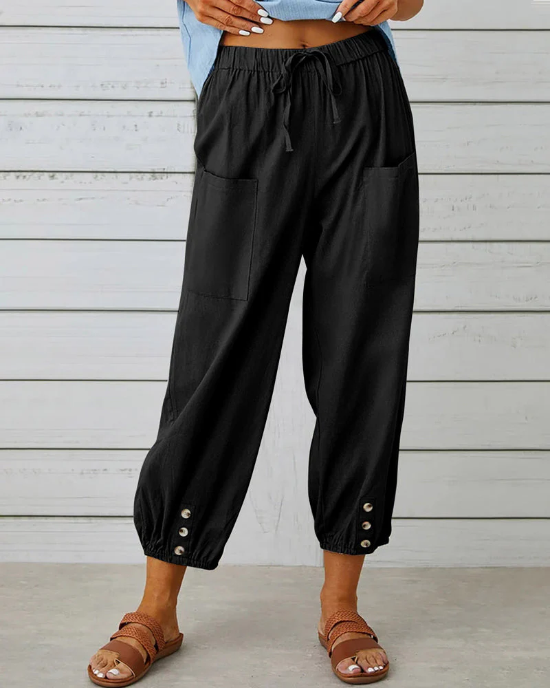 Casual Lightweight Trousers with Elastic Cuffs and Pockets