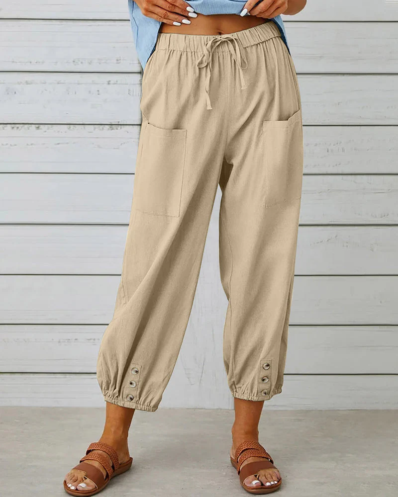 Casual Lightweight Trousers with Elastic Cuffs and Pockets