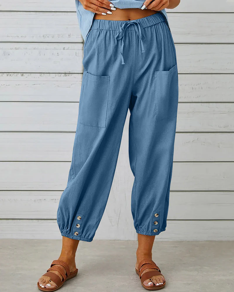 Casual Lightweight Trousers with Elastic Cuffs and Pockets