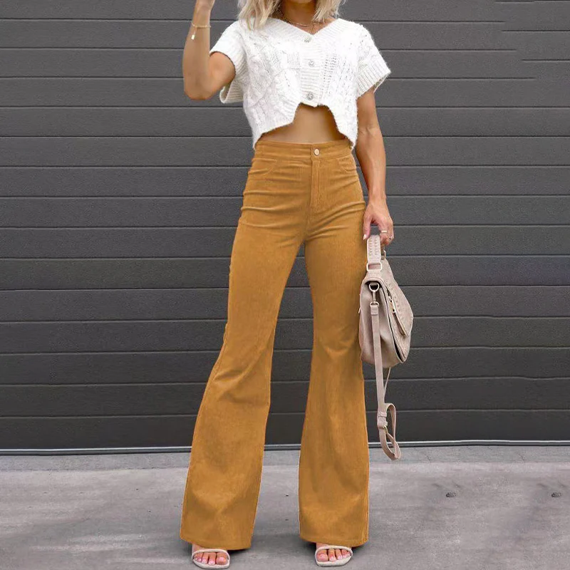 Women's High-Waisted Fitted Flared Trousers