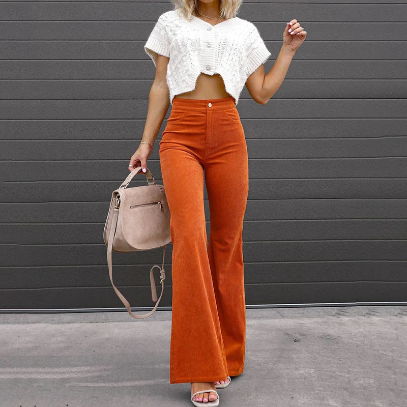 Women's High-Waisted Fitted Flared Trousers