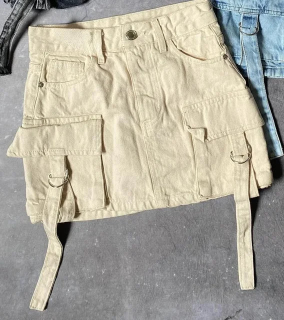 JAMY - Solid Color A-Line Denim Skirt