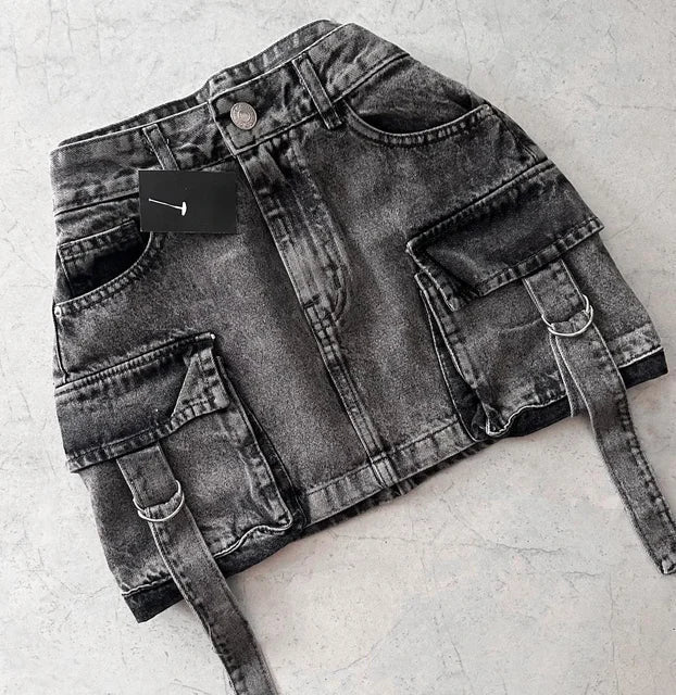 JAMY - Solid Color A-Line Denim Skirt