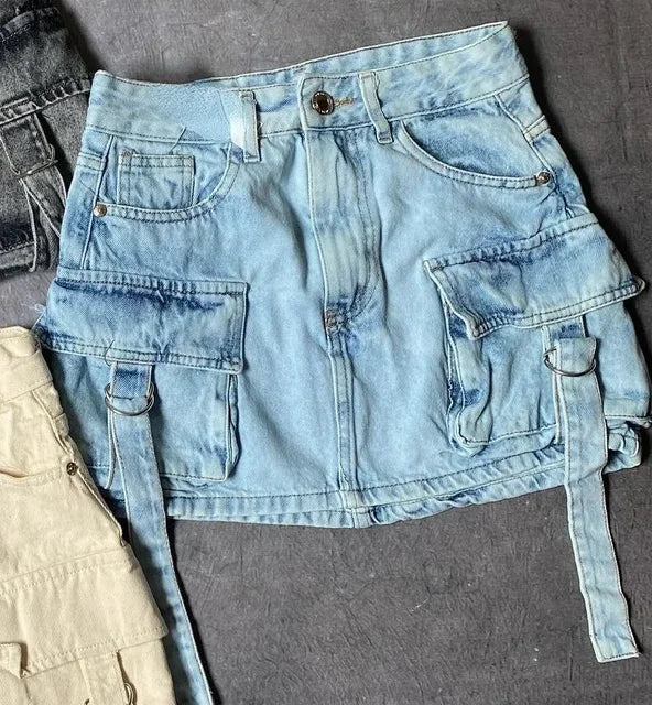 JAMY - Solid Color A-Line Denim Skirt