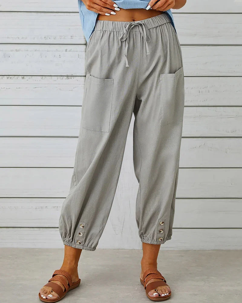 Casual Lightweight Trousers with Elastic Cuffs and Pockets