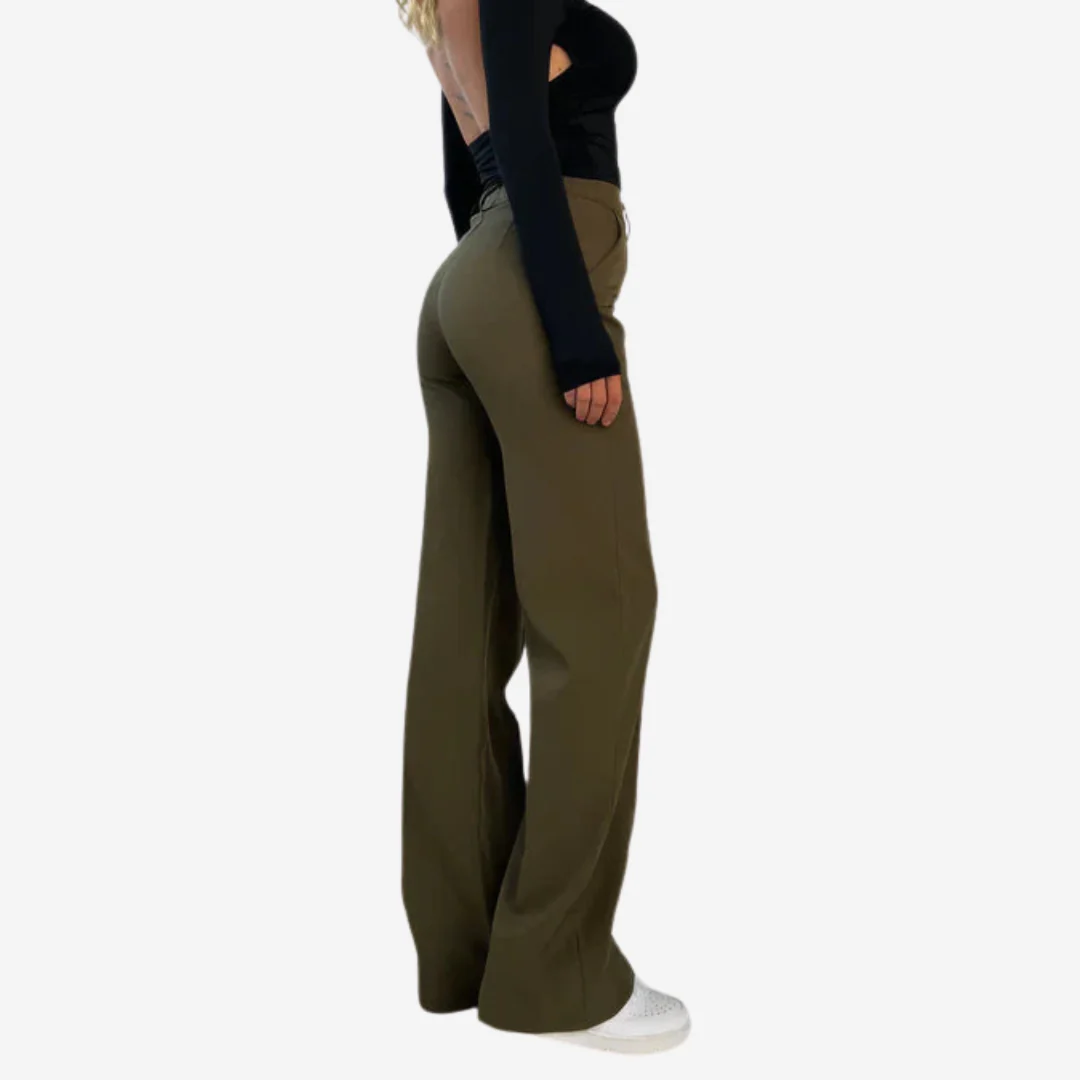High-Waisted Flared Stretch Trousers for Women with Seam Detail