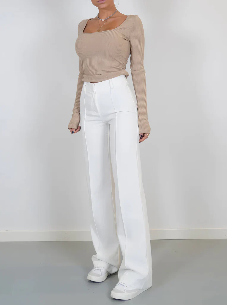 High-Waisted Flared Stretch Trousers for Women with Seam Detail