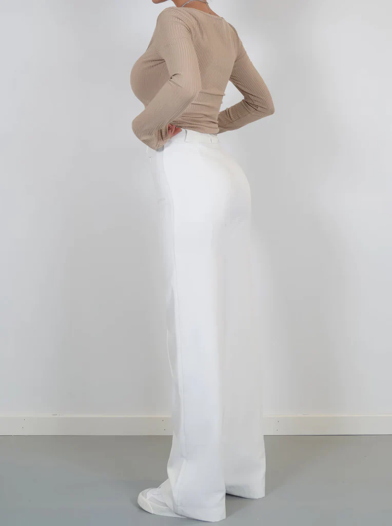 High-Waisted Flared Stretch Trousers for Women with Seam Detail