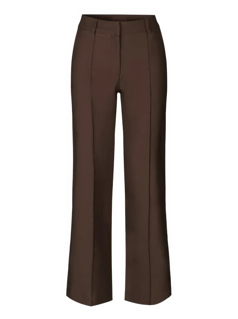 High-Waisted Flared Stretch Trousers for Women with Seam Detail