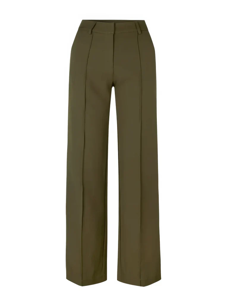High-Waisted Flared Stretch Trousers for Women with Seam Detail