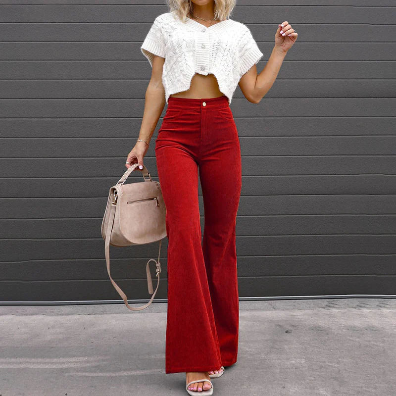 Women's High-Waisted Fitted Flared Trousers