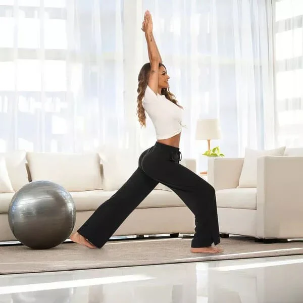 Women's High-Waisted Yoga Pants with Wide Legs and Split Detail