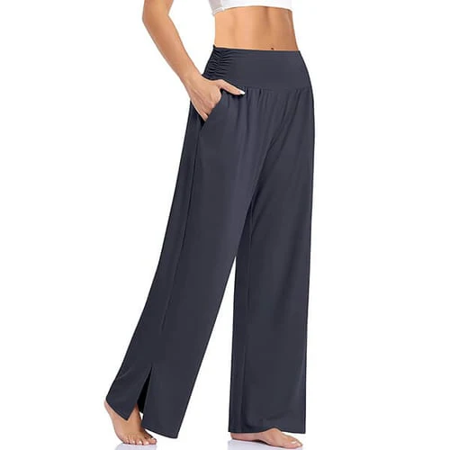 Women's High-Waisted Yoga Pants with Wide Legs and Split Detail