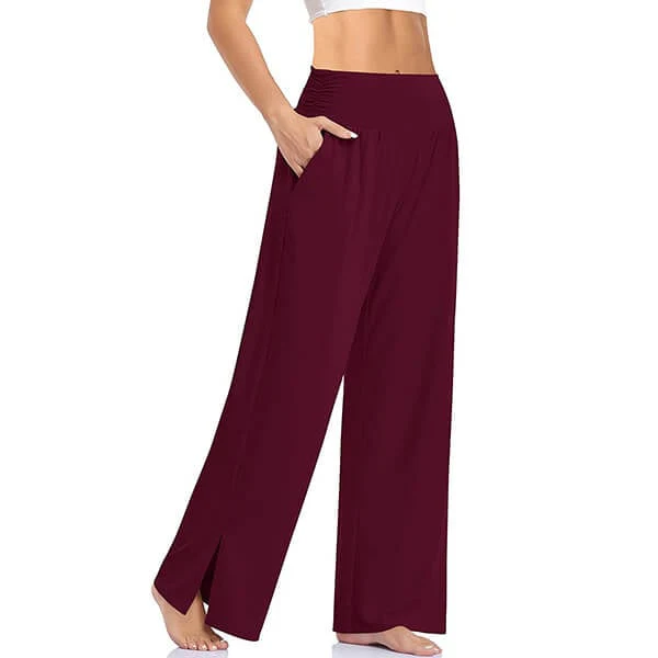 Women's High-Waisted Yoga Pants with Wide Legs and Split Detail