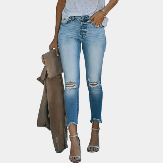 Abolins - Summer Ripped Women's Jeans with Button Details