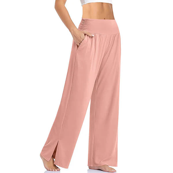 Women's High-Waisted Yoga Pants with Wide Legs and Split Detail