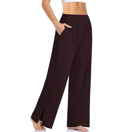 Women's High-Waisted Yoga Pants with Wide Legs and Split Detail