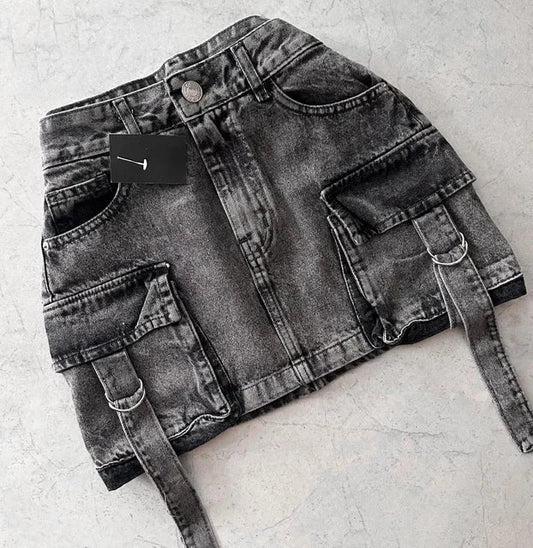 JAMY - Solid Color A-Line Denim Skirt