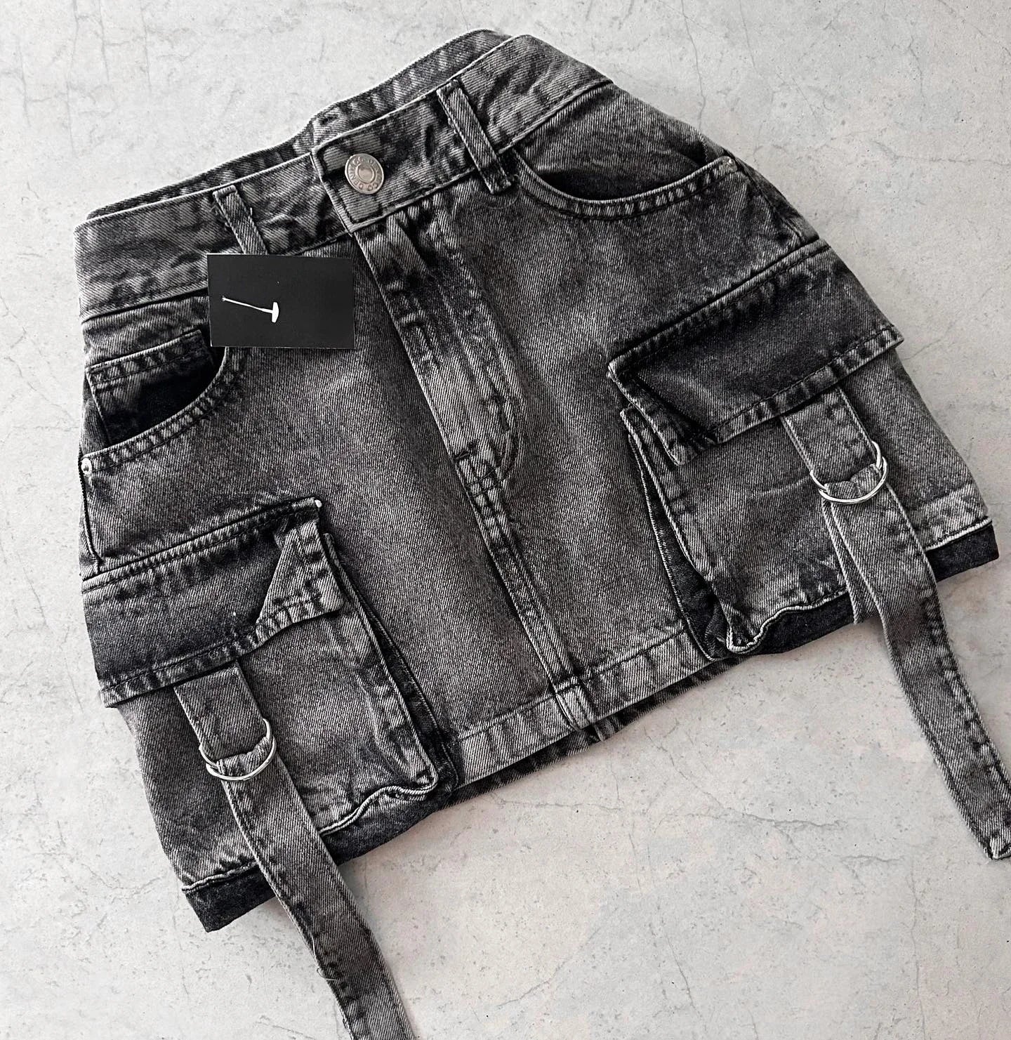 JAMY - Solid Color A-Line Denim Skirt