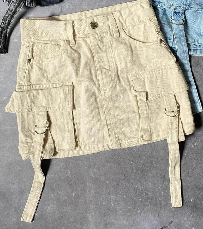 JAMY - Solid Color A-Line Denim Skirt