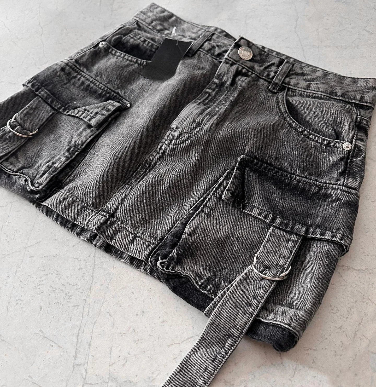 JAMY - Solid Color A-Line Denim Skirt