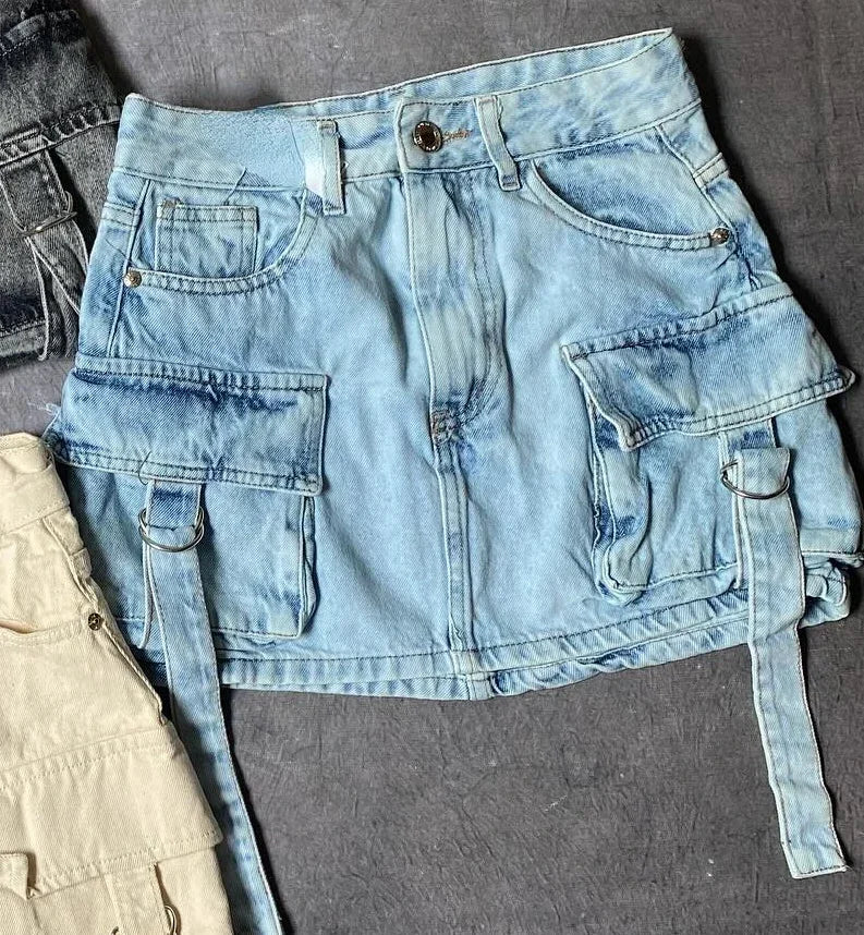 JAMY - Solid Color A-Line Denim Skirt