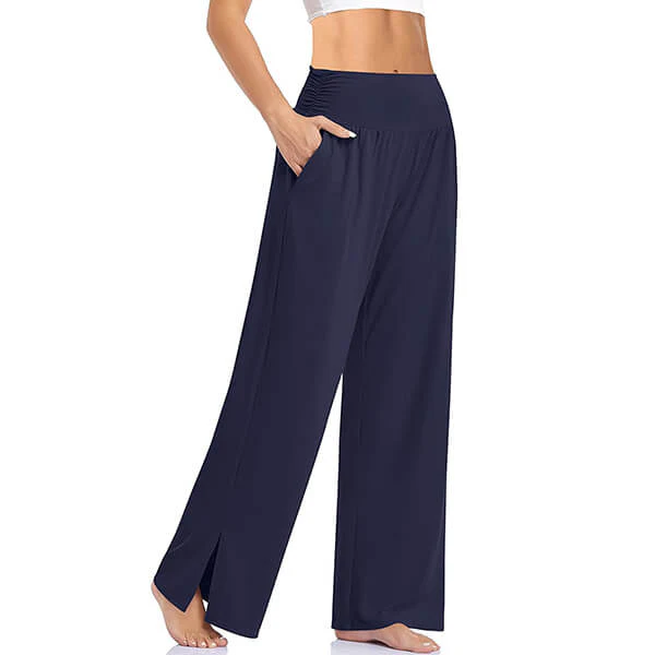 Women's High-Waisted Yoga Pants with Wide Legs and Split Detail