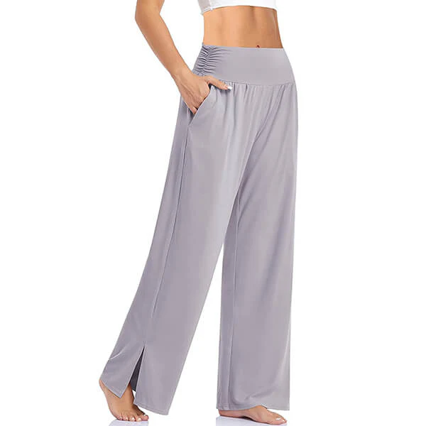 Women's High-Waisted Yoga Pants with Wide Legs and Split Detail