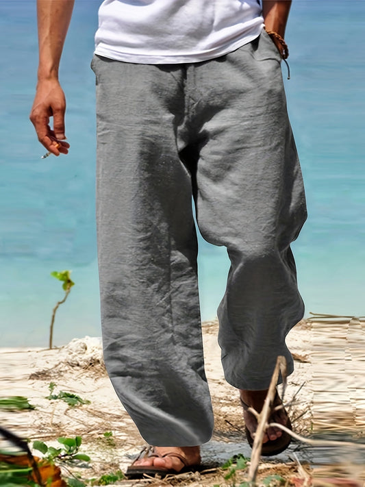 Daan | Solid Color Casual Cotton-Linen Trousers