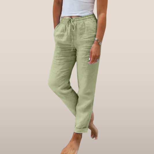 Women's Lightweight Linen Summer Pants with Elastic Waist and Drawstring
