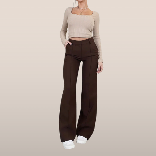 High-Waisted Flared Stretch Trousers for Women with Seam Detail
