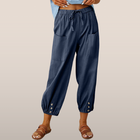 Casual Lightweight Trousers with Elastic Cuffs and Pockets