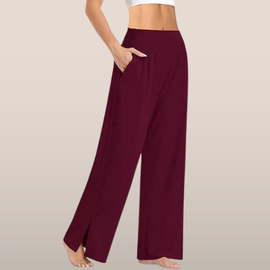 Women's High-Waisted Yoga Pants with Wide Legs and Split Detail